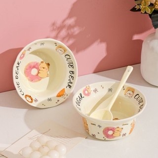 Mèo Dễ Thương Gốm Sứ Món Tráng Miệng Bát Salad Bộ Đồ Ăn Hộ Gia Đình Tròn Ăn Bộ Thìa