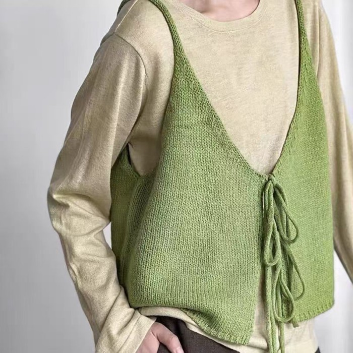 Áo vest dệt kim nhiều lớp thiết kế quai phong cách đầu thu màu trơn kiểu nước ngoài dành cho trang