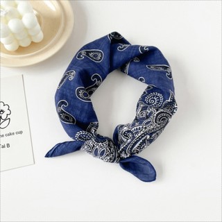 Khăn cotton vuông nhỏ mùa xuân, vải cotton-lanh, họa tiết in, dễ phối trang phục