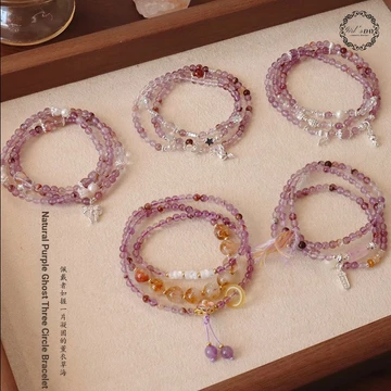 Vòng Tay Pha Lê Tự Nhiên Vòng Tay Thạch Anh Tím Vòng Tay May Mắn Nữ Trợ Giúp Sự Nghiệp Thạch Anh Tím Ba Vòng Vòng Tay Tím Ma Citrine Vòng Tay Bạn Gái Vòng Tay