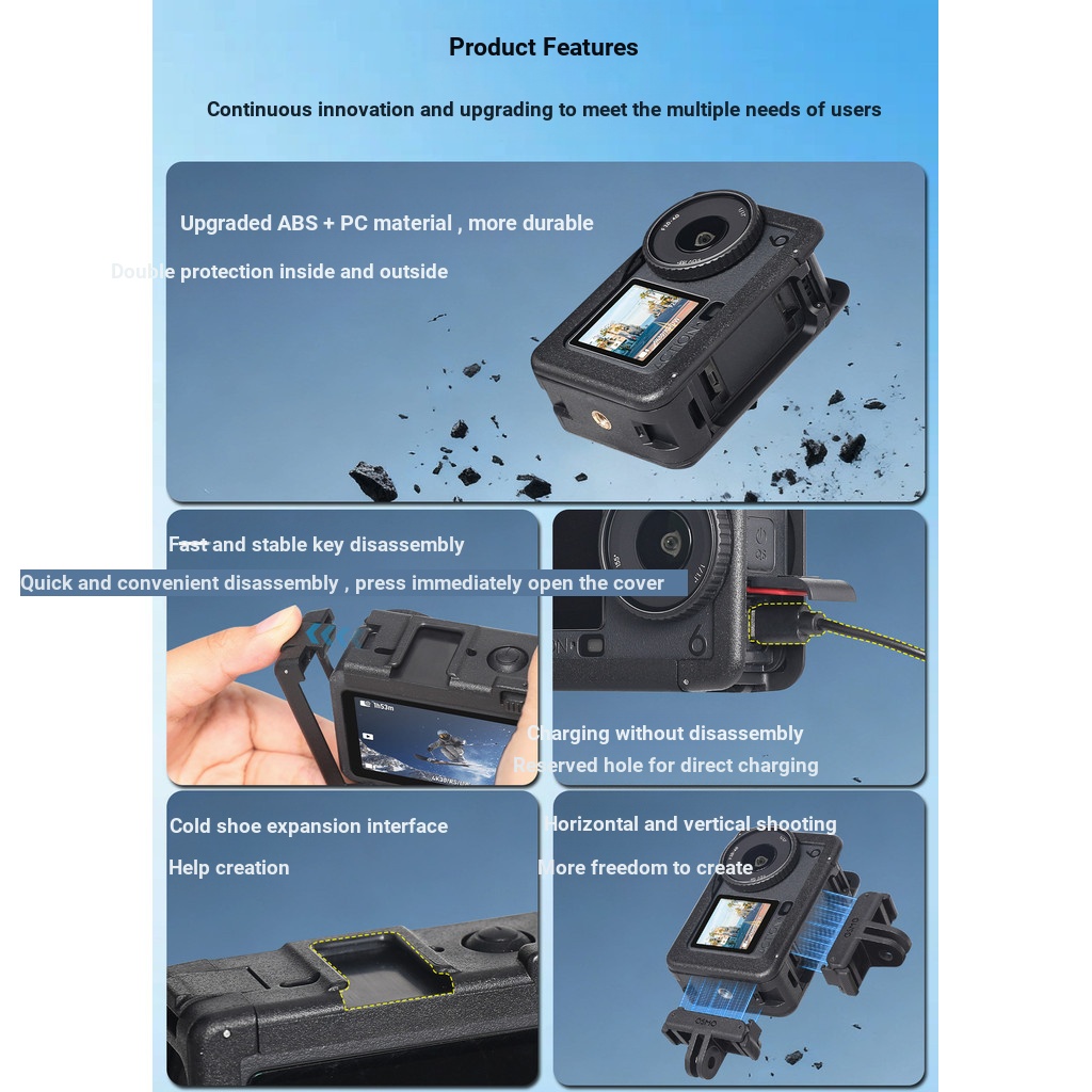 Thích hợp cho DJI OSMO ACTION 6 Camera thể thao Lồng thỏ Bộ chụp ảnh đường phố Khung tay cầm Phụ kiện mở rộng