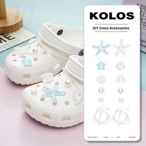 Thích hợp cho Crocs, vỏ ngọc trai, khóa hoa cao cấp tháo rời, phụ kiện trang trí