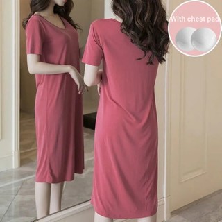 Váy Ngủ Nữ Mùa Hè Có Miếng Lót Ngực Tay Ngắn Mỏng Phong Cách Bộ Đồ Ngủ Một Mảnh Rời Dài Over-the-Knee Gợi Cảm Homewear Có Thể Mặc Bên Ngoài