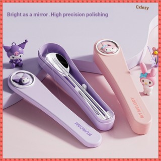 [Vận chuyển nhanh]✨ Bộ dao kéo bằng thép không gỉ Bộ dao kéo di động Bộ thìa Sanrio Đũa Bộ tai lớn Chó Kuromi Phim hoạt hình Bộ dao kéo di động dễ thương