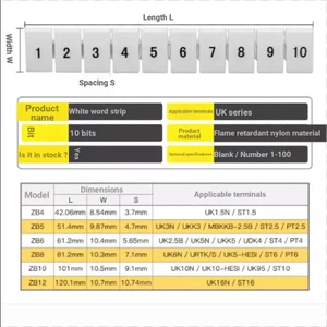 Thanh đánh dấu số ZB4 / 5 / 6 / 8 / 10 / 12 UK2.5 B Terminal Row ST3N Logo kỹ thuật số Dải trống màu cam