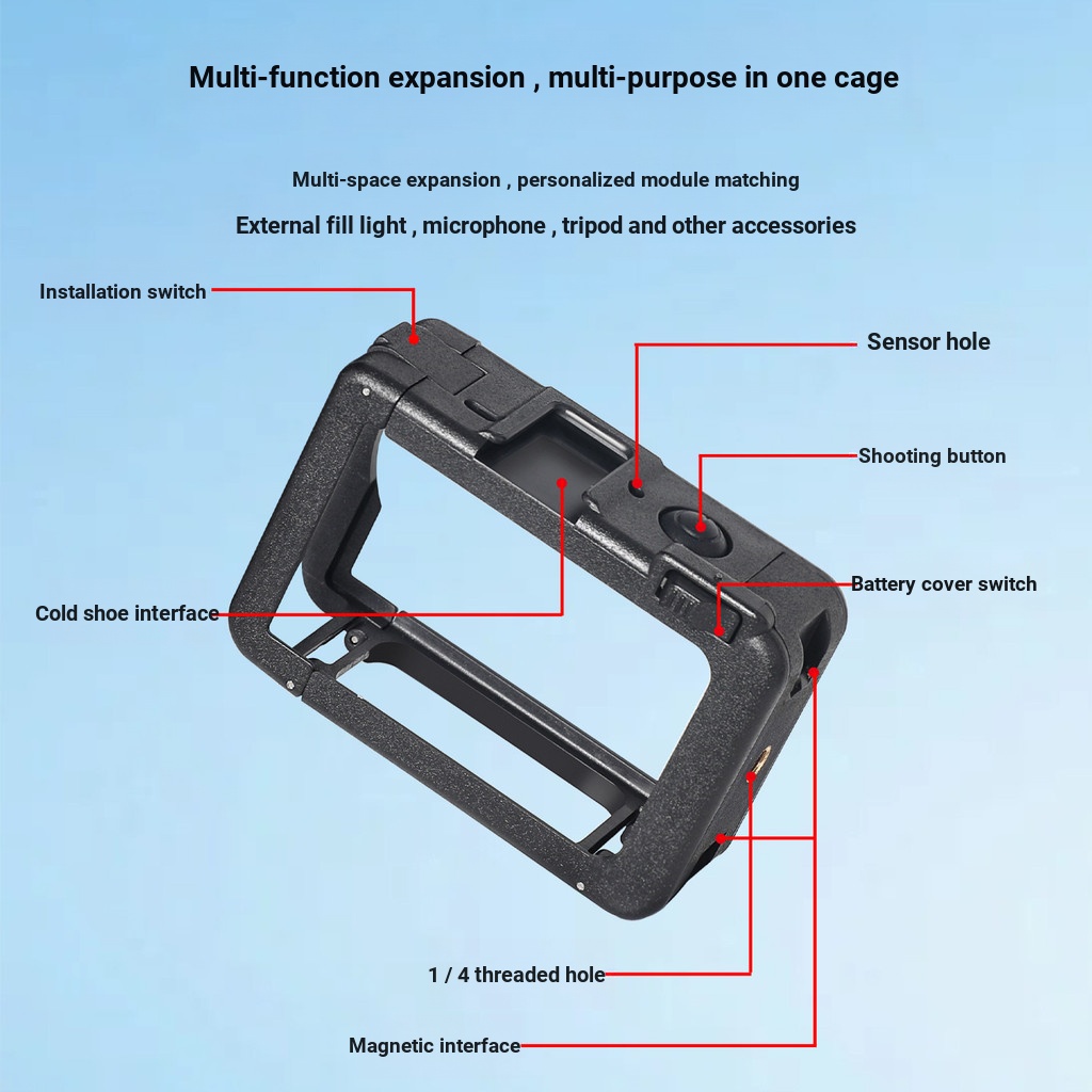 Thích hợp cho DJI OSMO ACTION 6 Camera thể thao Lồng thỏ Bộ chụp ảnh đường phố Khung tay cầm Phụ kiện mở rộng