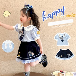 Bộ đồ cảnh sát thỏ ngắn tay cho bé gái Bộ đồ hai mảnh mùa hè X250603