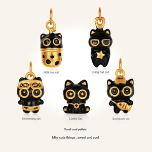 Cát Vàng Đa Năng Nhỏ Giọt Nâng Mặt Dây Tự Làm Mạ 24K Vàng Than Nhóm Mèo Meow Vòng Tay Vòng Cổ Phụ Kiện