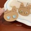 Da Báo In Nơ KT Mèo Bông Tai Nữ Bạc Kim Tinh Tế Ngọt Ngào Nhỏ Tươi Cô Gái Trái Tim Hoạt Hình Bông Tai