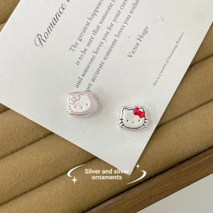Bạc Nguyên Chất 999 Dễ Thương kt Mèo Đính Hạt Phụ Kiện Sanrio Hello Kitty Bện Dây Miếng Đệm Hạt Bạc Trang Sức Chuyển Hạt Vòng Tay DIY