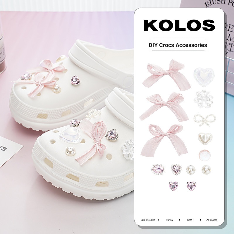 Phụ Kiện Nơ Phong Cách Ba Lê Hoa Cao Cấp Cho Crocs, Có Thể Tháo Rời, Cảm Giác, Trang Trí Giày Lỗ
