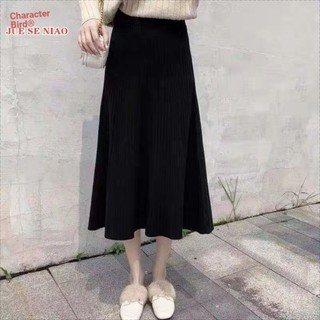 Màu Xám 2023 Dệt Kim Váy Nữ Xuân Thu Đông Giữa Chiều Dài Váy Đen Chữ A Xếp Ly Len Váy A