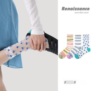 [oklife] Vớ thủy tinh Phục Hưng Mùa Hè Mỏng Dễ Thương Dopamine Giữa ống Tất ins Hợp Thời Trang Mùa Hè Thoáng Khí Cô Gái Thẻ Vớ Xuân Hè Mỏng Trong Suốt Pha Lê Vớ