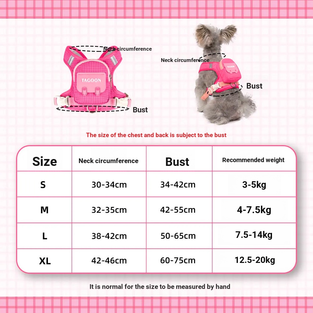 [Pet-Eleven] Phiên bản Hàn Quốc Ba lô chó tự đóng gói cho chó Dây đeo ngực cho chó Dây xích cho chó Dây đeo ngực cho thú cưng Dây đeo vai có thể điều chỉnh phản quang Phong cách Áo Vest Chống vỡ Túi xếp nếp của riêng bạn Đi chơi Đi chơi Ngực cho chó rảnh