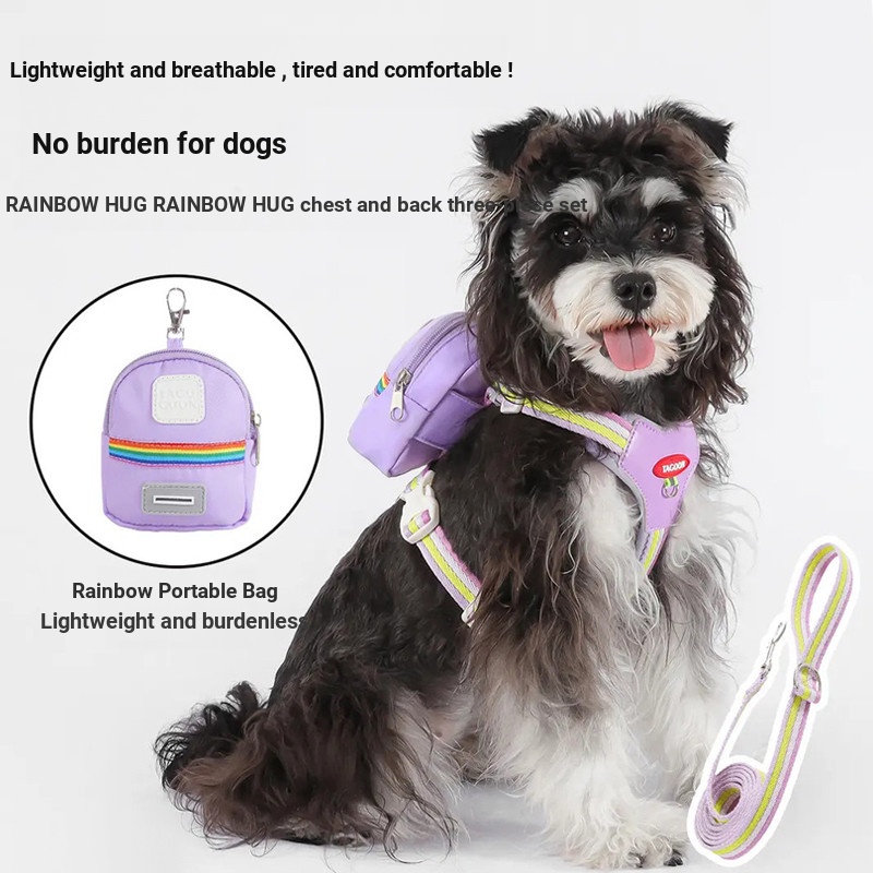 Pet-Eleven Ba lô dắt chó đi chơi, dây đeo ngực thoáng khí, chống thoát, kèm túi đựng túi vệ sinh, phù hợp cho chó nhỏ như Teddy, Pomeranian