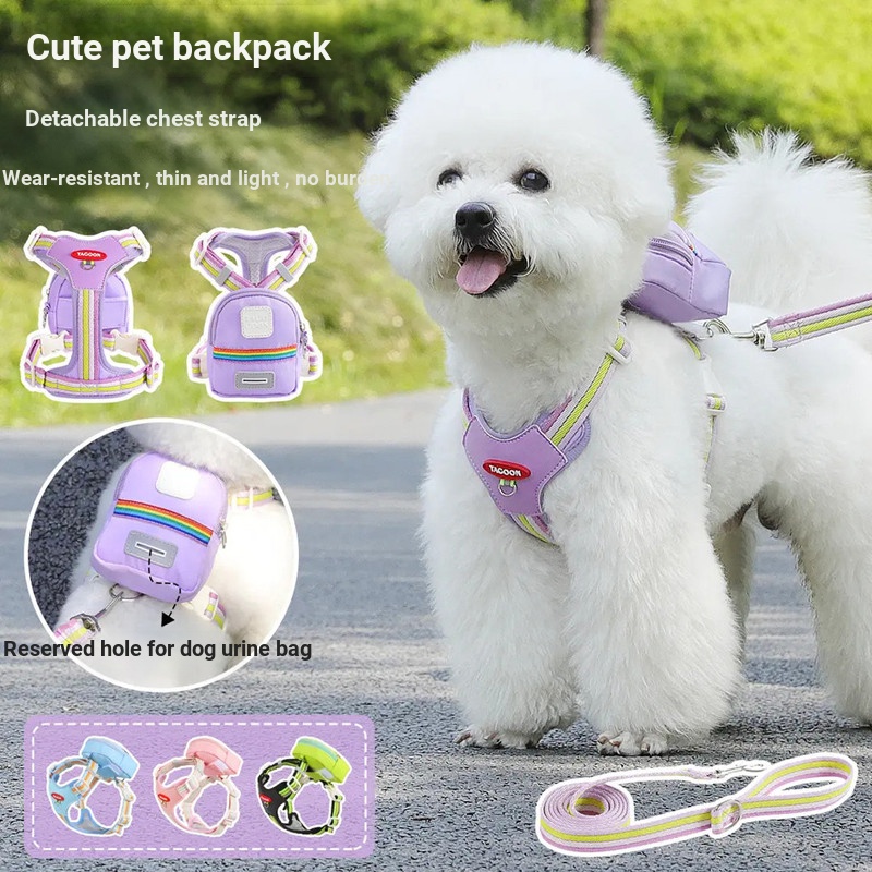 Pet-Eleven Ba lô dắt chó đi chơi, dây đeo ngực thoáng khí, chống thoát, kèm túi đựng túi vệ sinh, phù hợp cho chó nhỏ như Teddy, Pomeranian