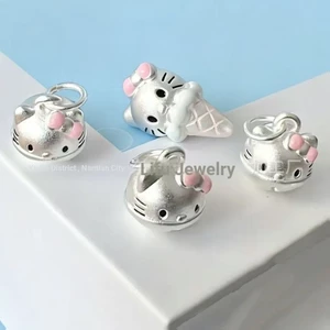 999 Bạc Nguyên Chất Hoạt Hình Dễ Thương Hello Kitty Mặt Dây Chuyền Phụ Kiện Dây Bện Vòng Tay DIY Đính Hạt Bạc Trang Sức Vòng Tay Mèo
