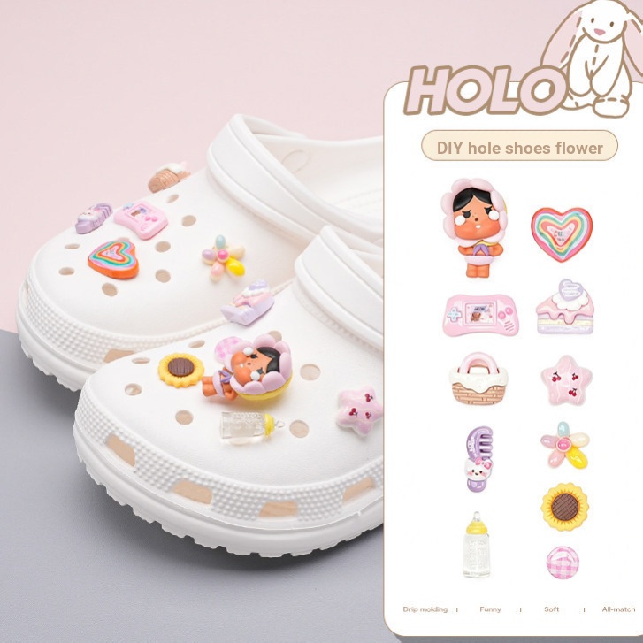 Phụ kiện khóa giày Pop Mart lỗ tháo rời, hoa hướng dương, thích ứng cá sấu, dùng cho giày lỗ