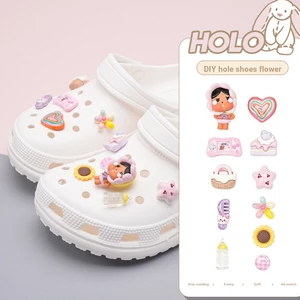 Phụ kiện khóa giày Pop Mart lỗ tháo rời, hoa hướng dương, thích ứng cá sấu, dùng cho giày lỗ