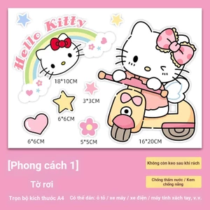 HelloKitty Sticker Xe Máy Hoạt Hình Trang Trí Miếng Dán Mũ Bảo Hiểm Miếng Dán Chống Thấm Nước