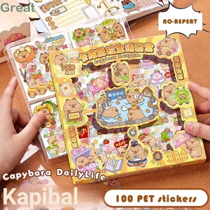 GREA 100 Tờ Nhãn Dán Động Vật Capybara, Nhãn Dán Trẻ Em Chống Thấm Nước, Hợp Thời Trang 2024 Vali Hoạt Hình Dễ Thương Decal Trẻ Em