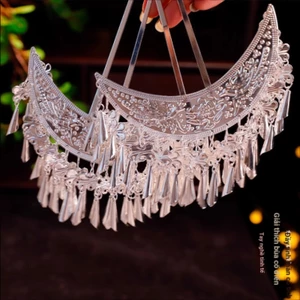 MAUROPOLI [Sẵn sàng] Phụ kiện tóc cổ mới Hàng ngày phù hợp với Miao Bạc Phong cách kỳ lạ Miaojiang Phụ kiện cô gái Kẹp tóc Vương miện tóc Mũ nón thanh lịch phù hợp