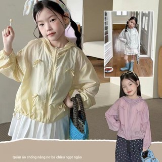 Áo khoác chống nắng cho bé gái – Nơ nổi dễ thương, mỏng nhẹ có mũ, thoáng mát mùa hè