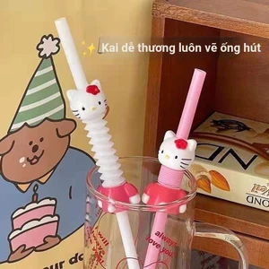 Dễ Thương HelloKitty Nước Giải Khát Ống Có Thể Thu Vào Có Thể Uốn Cong Trà Sữa Nhựa Thủy Tinh Ống Hút TZUC