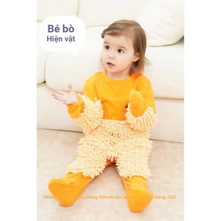 Cây lau nhà bò cho bé leo xuống đất dưới quần áo dính liền trẻ sơ sinh拖把侠爬行服宝宝拖地爬爬服 婴儿童连体衣服 春秋薄款纯棉学步服