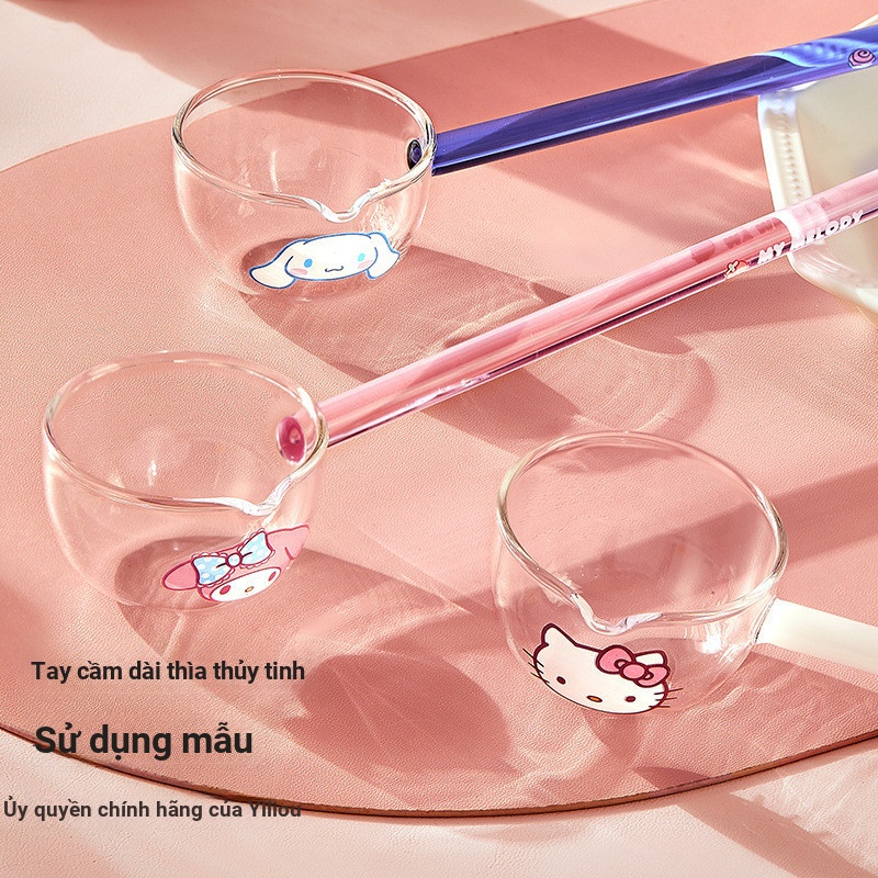 Sanrio Thìa Thủy Tinh Hộ Gia Đình Lớn Dài Tay Thìa Hoạt Hình Giá Trị Cao Ăn Thìa Uống ZTJK