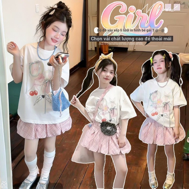 Áo thun in hình dáng rộng mùa hè cho bé gái 2026 Phong cách mới cho trẻ em Sweet Bow Ribbon Top