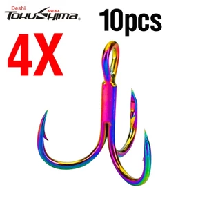 Phụ Kiện Chống Gỉ Sét 444 Chất Lượng Cao# 6# 8# 10# Set 10 Lưỡi Câu Cá Ba Lưỡi Bằng Thép Carbon Cao Cấp