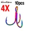 Phụ Kiện Chống Gỉ Sét 444 Chất Lượng Cao# 6# 8# 10# Set 10 Lưỡi Câu Cá Ba Lưỡi Bằng Thép Carbon Cao Cấp