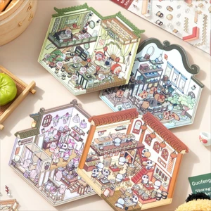Enwei 3 Cái [Dòng cảnh thu nhỏ] Nhãn dán nhật ký dễ thương Nhãn dán chống nước Giấy Scrapbooking Chất liệu Sổ lưu niệm Bộ