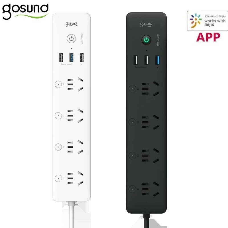 Gosund CP5 Dải nguồn thông minh Phiên bản WIFI Điều khiển bằng giọng nói Mijia APP Điều khiển từ xa Công tắc thời gian với 4 ổ cắm & 3 USB