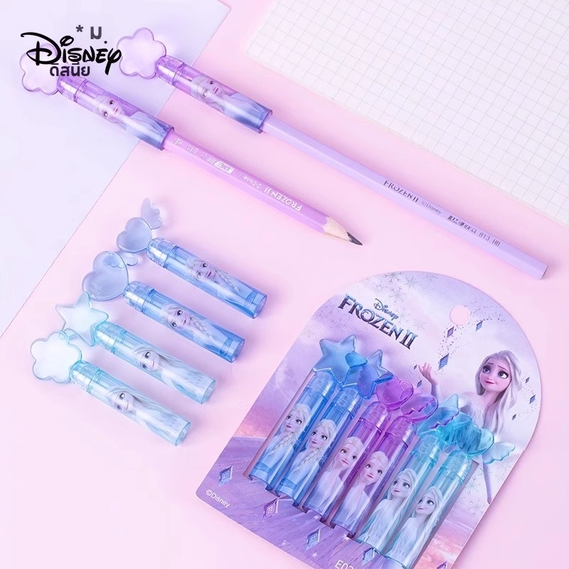 Disney Elsa Nắp Bút Chì Hộp Đựng Học Sinh Tiểu Học Bé Gái Hoạt Hình Dễ Thương Ngôi Sao Hình Trái Tim Lỗ Bút Chì Bảo Vệ Nắp Bút