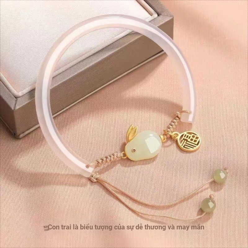 Vòng tay ngọc thỏ giả Hetian - Quà tặng tinh tế dành cho bạn gái