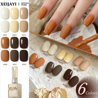 XEIJAYI Gel sơn móng Caramel Latte nâu đỏ nude, hiệu ứng thu đông, quang trị liệu, nghệ thuật móng cho tiệm