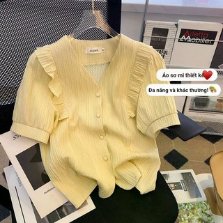 Size Lớn Có Thể Mặc Voan Thoáng Khí Rời Màu Trơn Xù Áo Sơ Mi Cổ Chữ V Nữ Hàng Ngày Phong Cách Cơ Bản 2026 Xuân Hè Phong Cách Mới Tính Khí Đơn Giản Thiết Kế Phù Hợp Với Mỏng Hơn Nhìn Ngắn