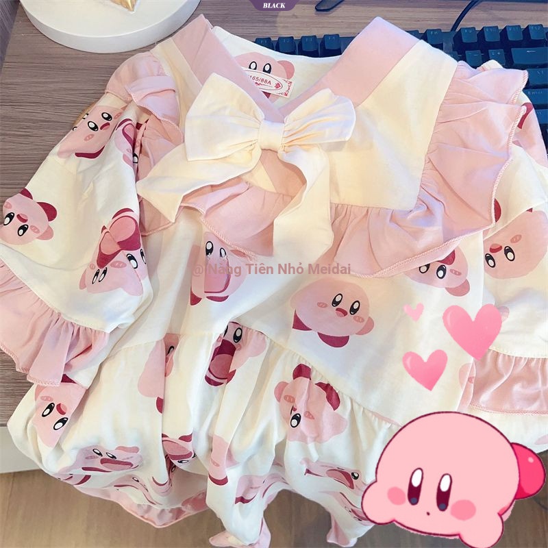 Mùa Hè 2024 Nổ Ins Hoạt Hình Dễ Thương Kirby Bộ Đồ Ngủ Nữ Quần Short Tay Ngắn Bộ Quần Áo Gia Đình [BL]