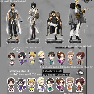 Bộ móc khóa / Standee Attack on Titan phong cách Trung Quốc Chibi Eren, Mikasa, Levi, Erwin Acrylic Hình