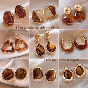Mùa Thu Retro Màu Cà Phê Melade Bông Tai Nữ 2024 Phong Cách Mới Bán Chạy Bông Tai Niche Cao Cấp Tính Khí Bông Tai