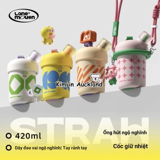 Cốc giữ nhiệt Lane Mouen bằng thép không gỉ kèm ống hút, giữ ấm/lạnh, dễ thương, giá trị cao, bình nước thể thao ngoài trời