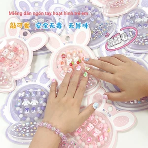Miếng dán móng tay trẻ em hình thỏ hoạt hình, màu macaron, nổi 3D, dễ thương