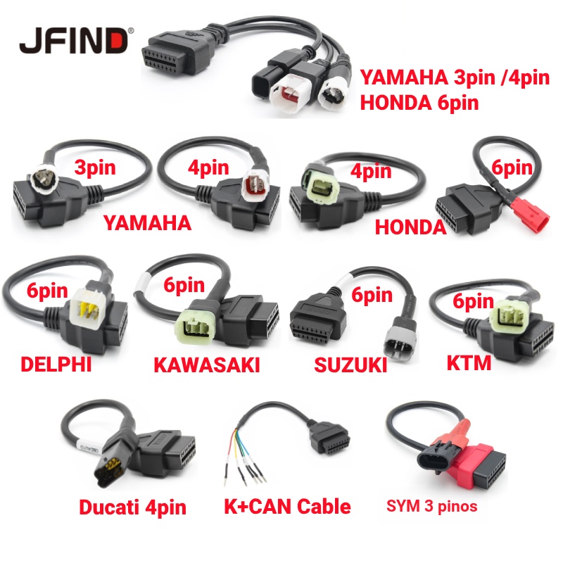 HONDA Dây Cáp Nối Dài Cổng 3pin 4pin 6pin k can Sang Cổng 16pin obd 2 obd2 Cho Xe Mô Tô yamaha & kawasaki