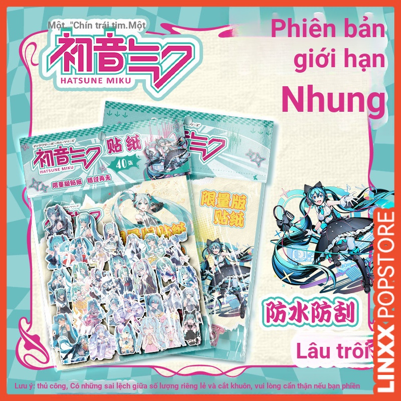 Linxx 40 Tờ / gói Hatsune Miku Anime Hoạt Hình Dán Kawaii Trang Trí Quạt Bộ Sưu Tập Thêu Sò Người Lập Kế Hoạch Vật Dụng Trang Trí Tấm Dán