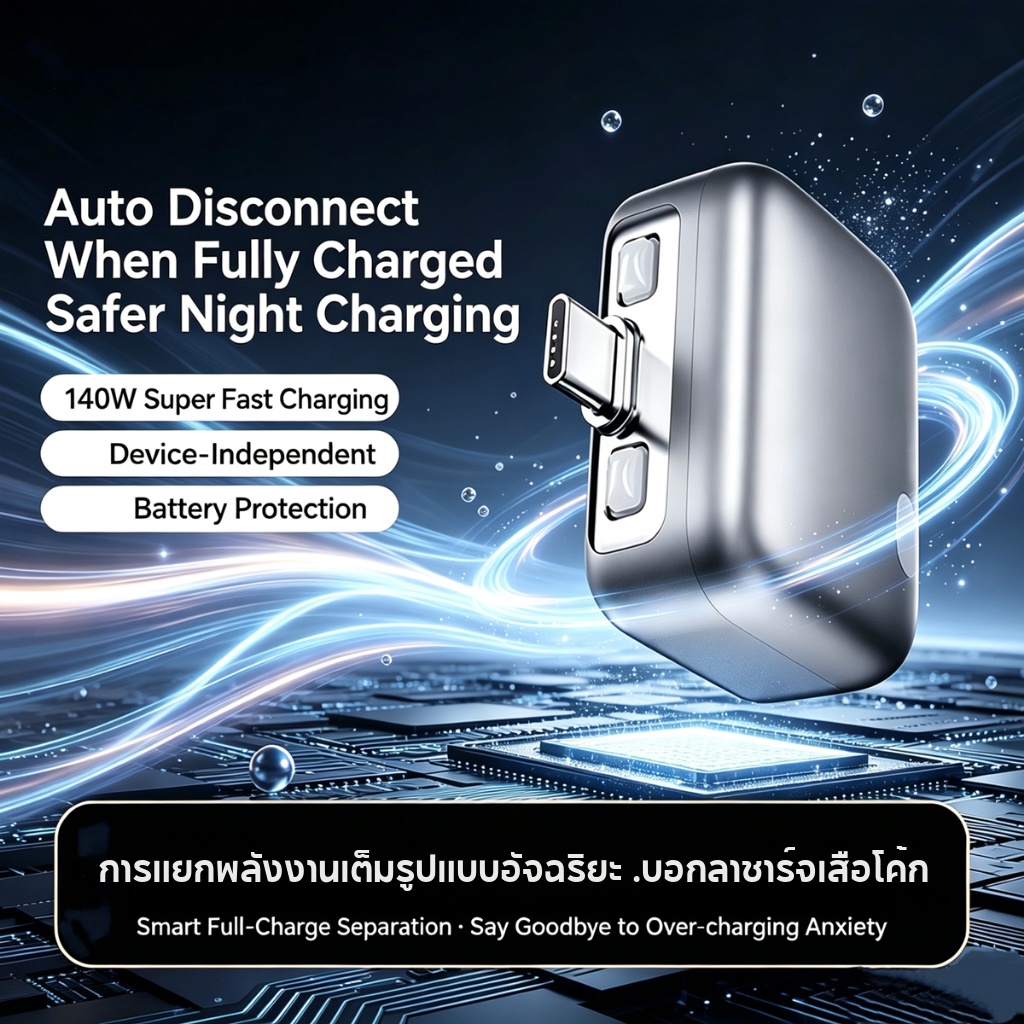 Type-C 140W Bảo vệ pin kết nối vật lý Bảo vệ chống quá tải để sạc qua đêm an toàn Sạc tự động thông minh