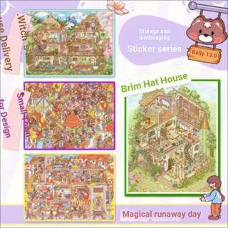 ENWEI 4 Chiếc Nắp Hoa Mái Nhà Series [Nắp Hoa Mái Nhà Series] Nhãn Dán Cảnh Quan Chống Thấm Nước Kích Thước Lớn 3D Cho Phiêu Lưu Thị Trấn Sổ Lưu Nhật Ký Vật Dụng