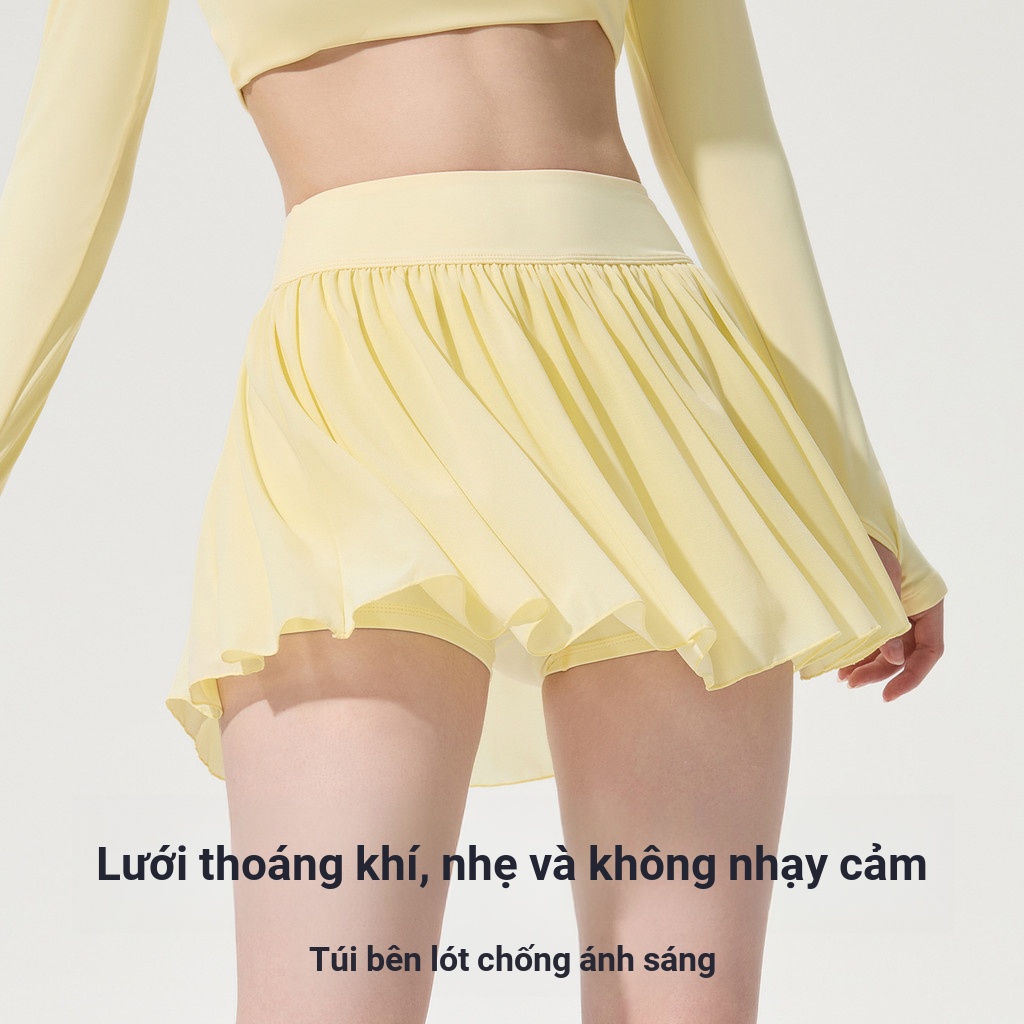 Lưới Culottes Nữ Váy Tennis Thanh Lịch Nhanh Khô Thể Dục Khiêu Vũ Váy Giả Hai Mảnh Chống Ex