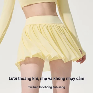 Lưới Culottes Nữ Váy Tennis Thanh Lịch Nhanh Khô Thể Dục Khiêu Vũ Váy Giả Hai Mảnh Chống Ex